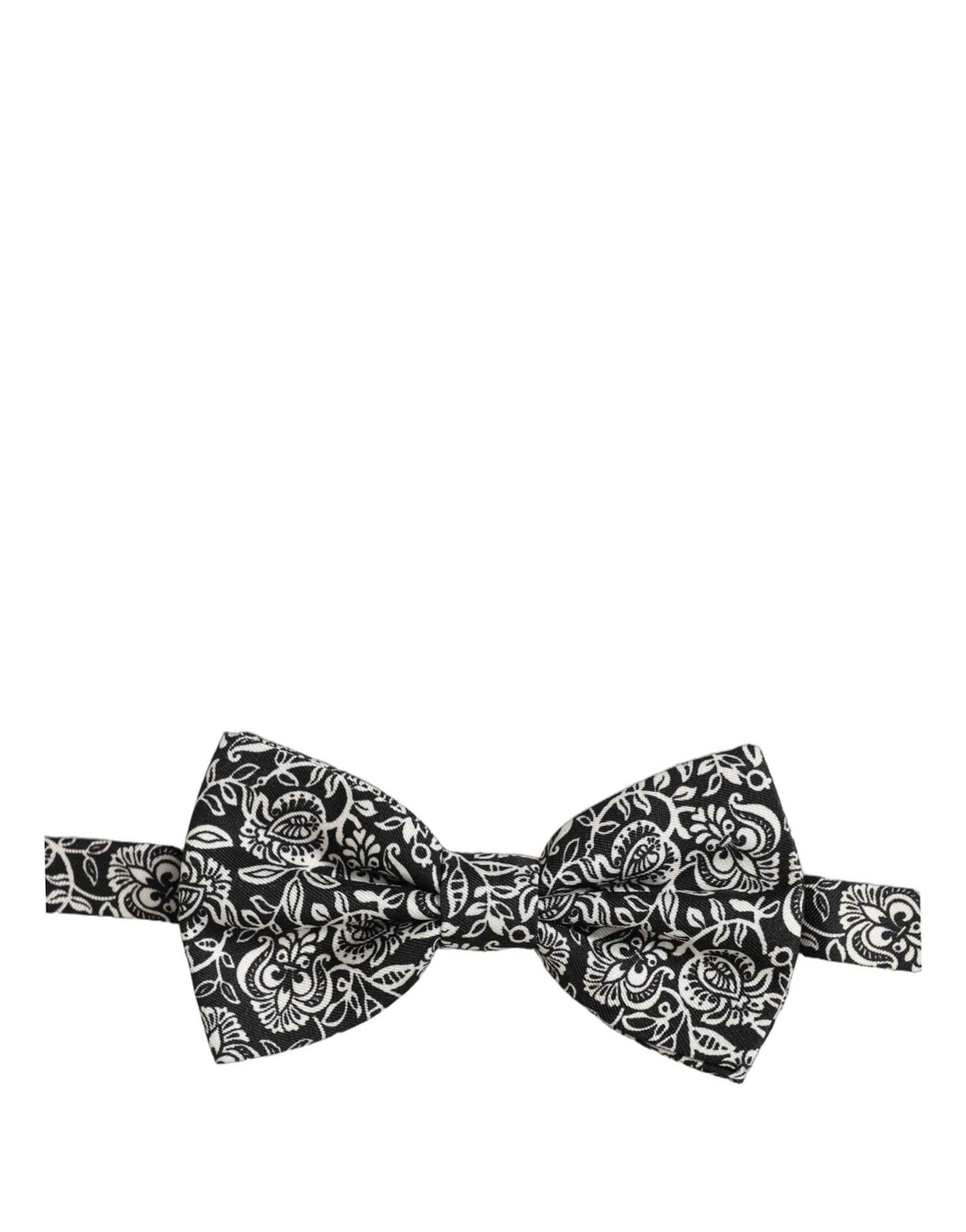 Tie Black White Paisley Silk Adjustable Neck Papillon Bow