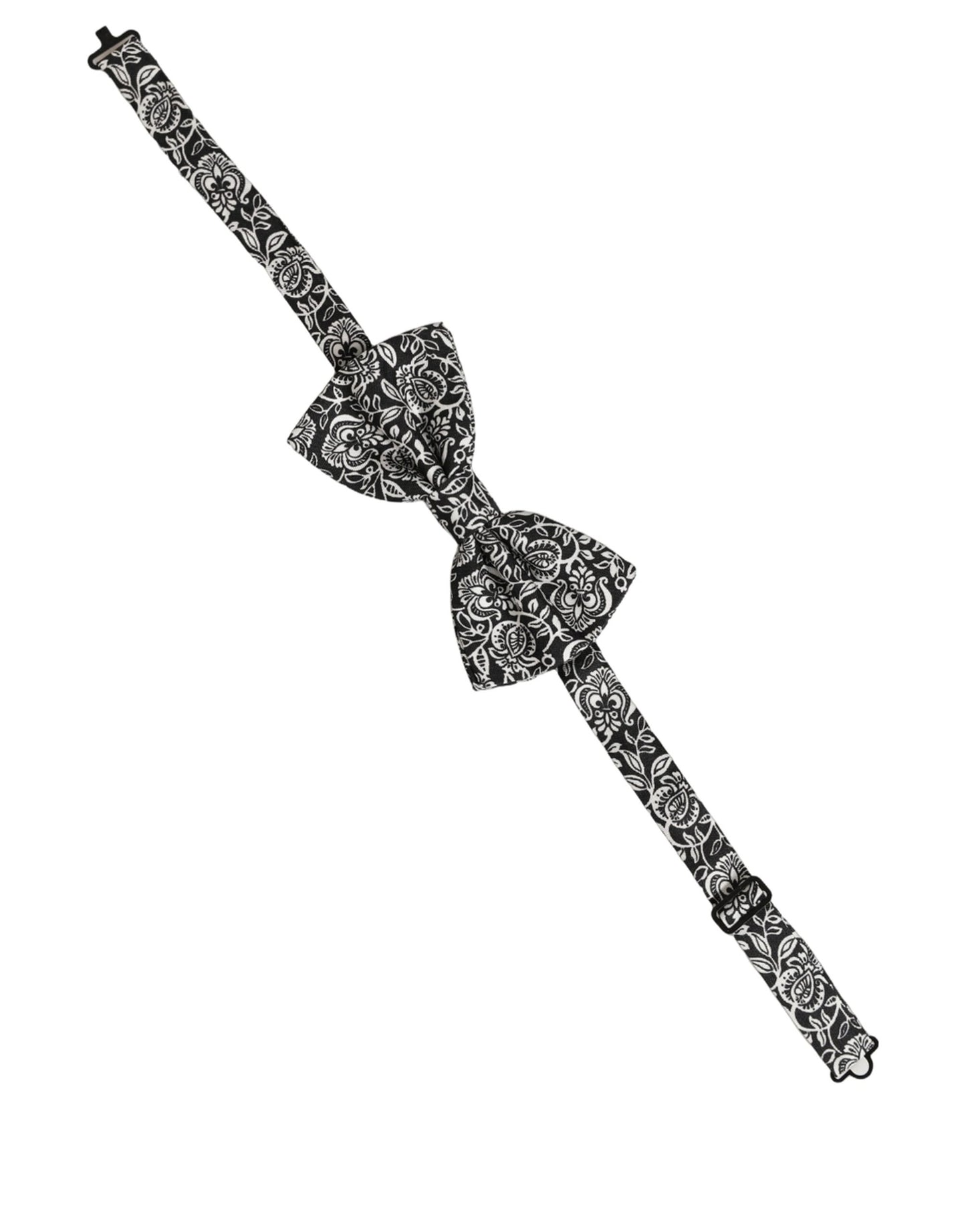 Tie Black White Paisley Silk Adjustable Neck Papillon Bow
