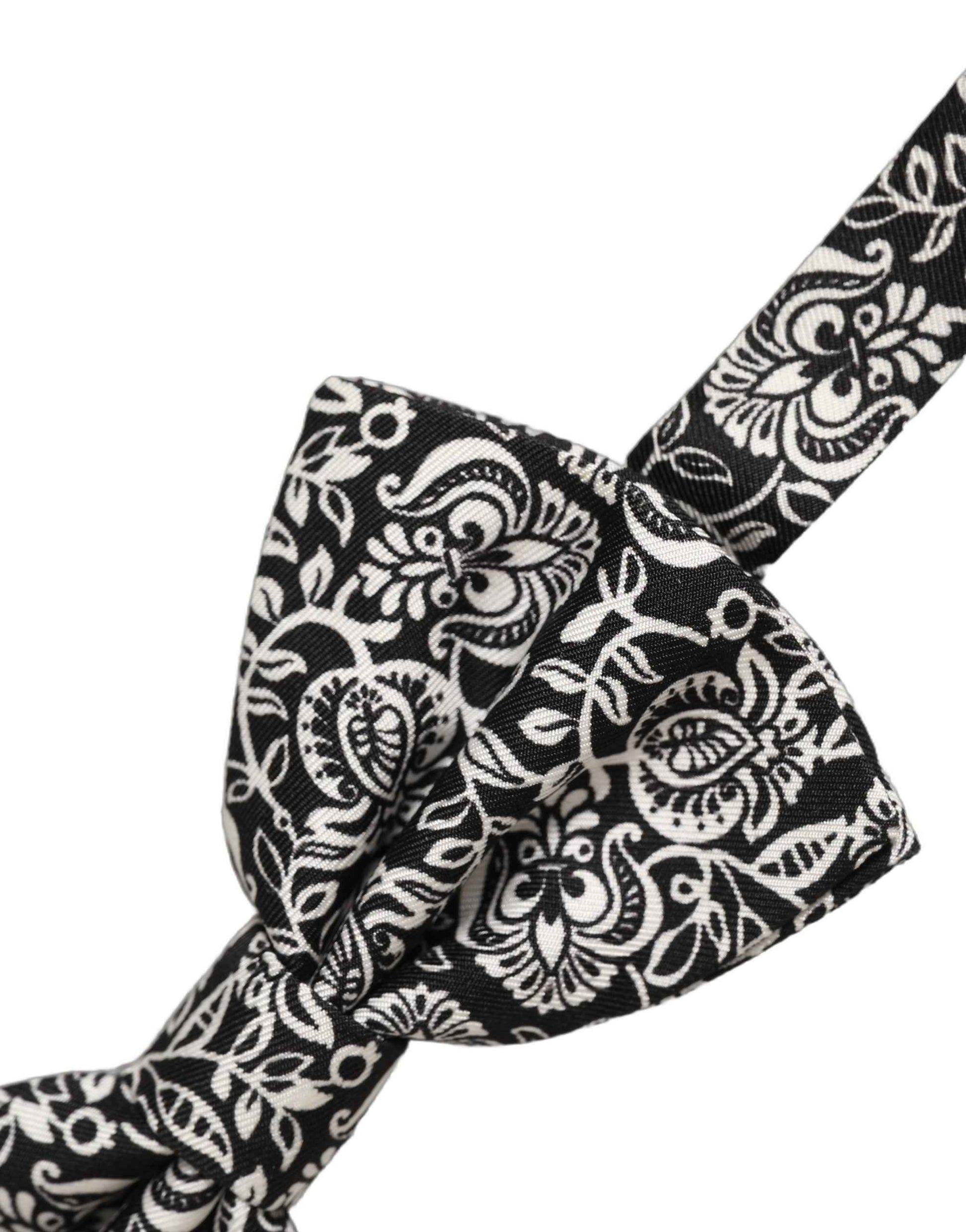 Tie Black White Paisley Silk Adjustable Neck Papillon Bow