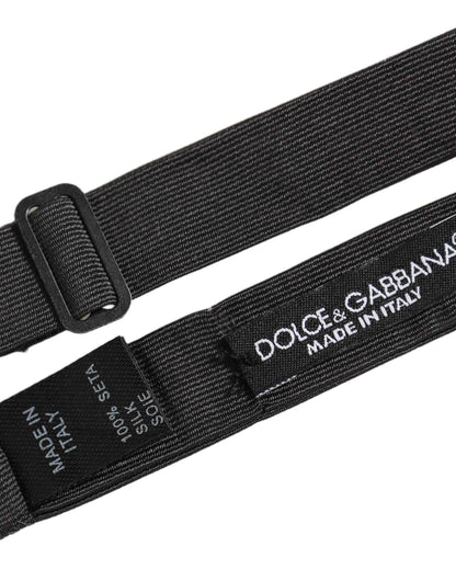 Men Black 100% Cotton Adjustable Neck Papillon Bow Tie