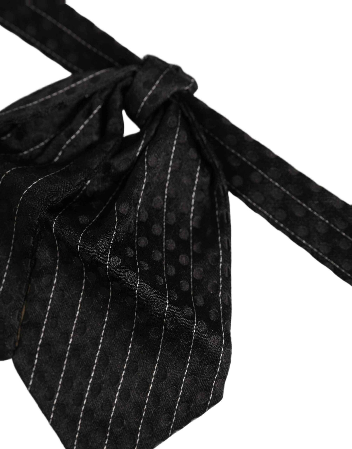 Men Black Pinstripe Silk Adjustable Neck Papillon Bow Tie