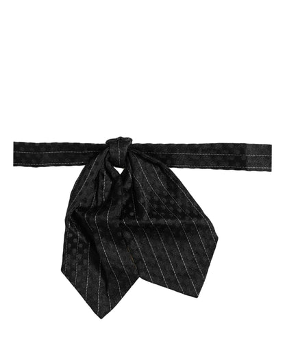 Men Black Pinstripe Silk Adjustable Neck Papillon Bow Tie