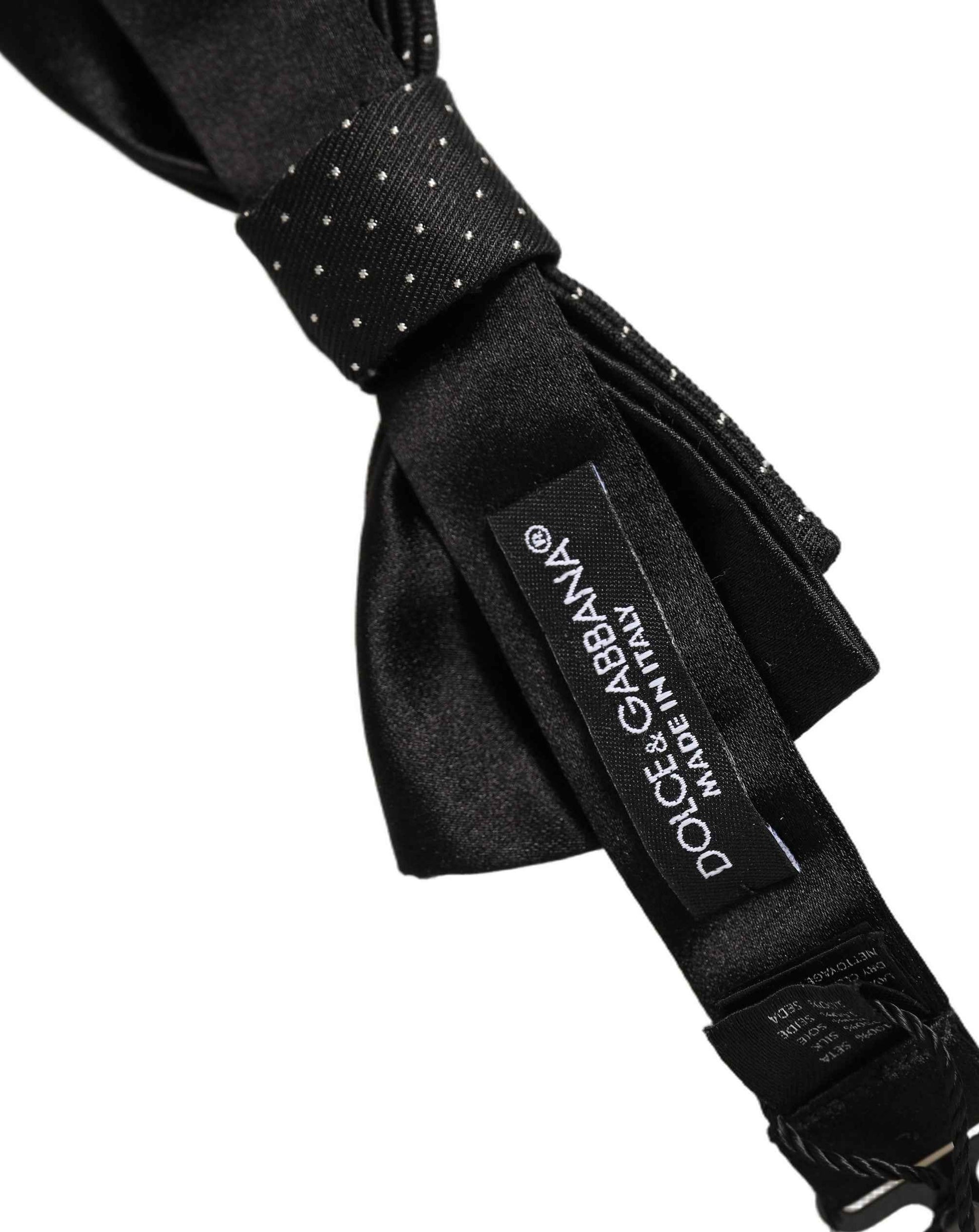 Men Black DG Polka Dot Adjustable Neck Papillon Bow Tie