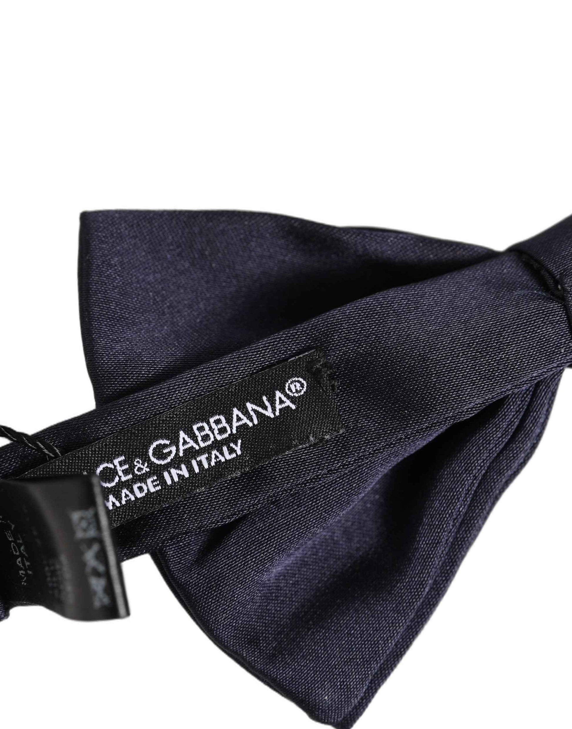 Men Dark Blue Silk Adjustable Neck Papillon Bow Tie