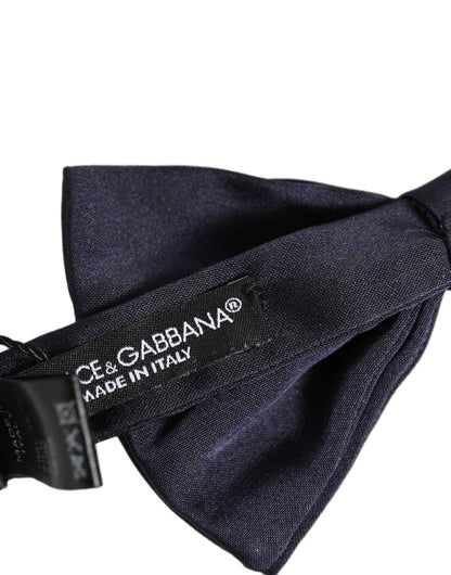 Men Dark Blue Silk Adjustable Neck Papillon Bow Tie