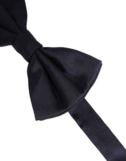 Men Dark Blue Silk Adjustable Neck Papillon Bow Tie