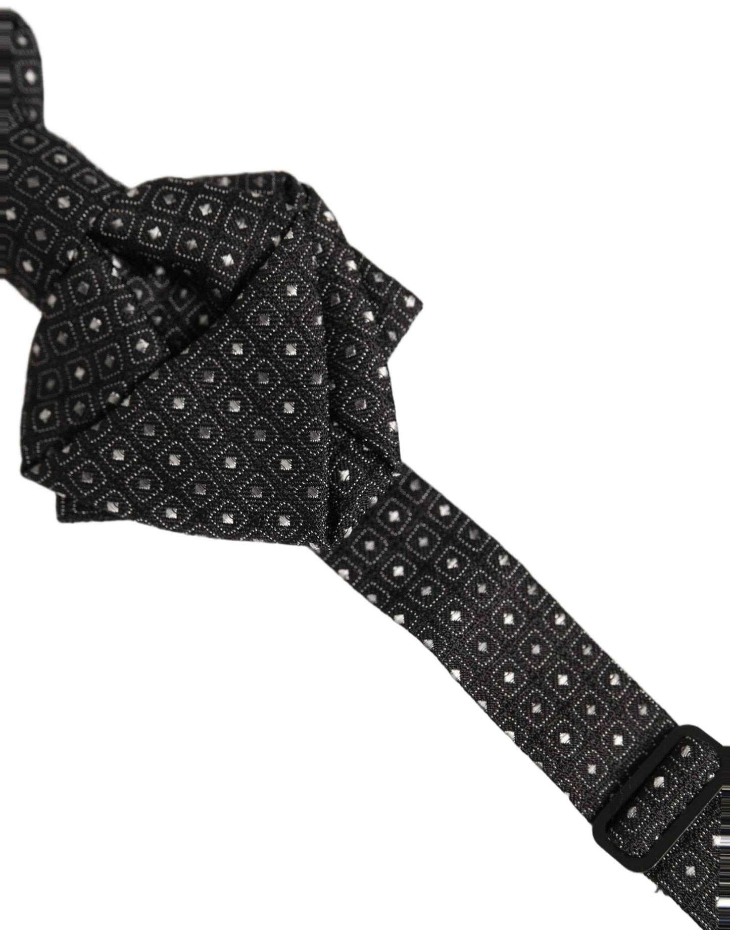 Men Black Polka Dot Silk Adjustable Neck Papillon Bow Tie