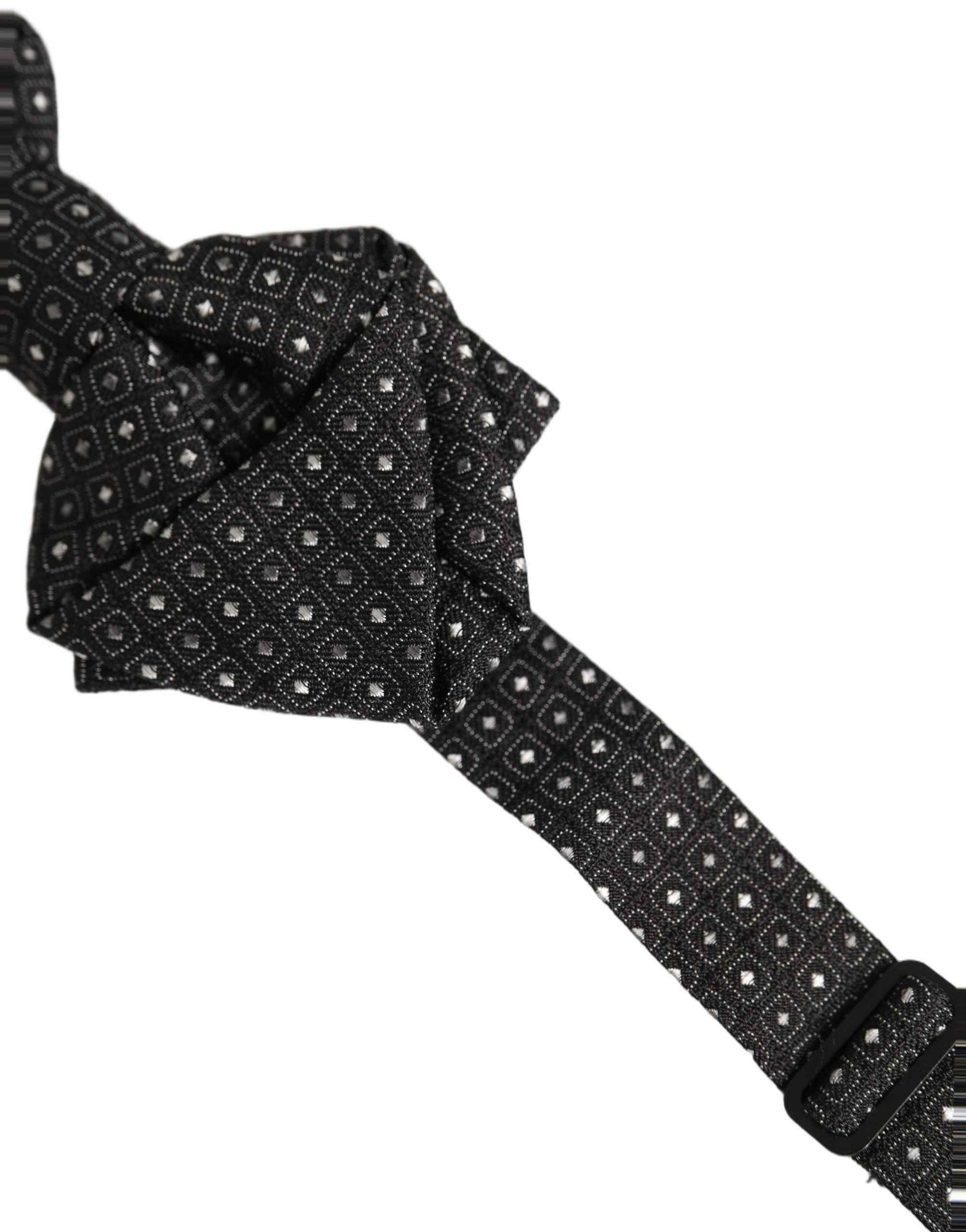 Men Black Polka Dot Silk Adjustable Neck Papillon Bow Tie