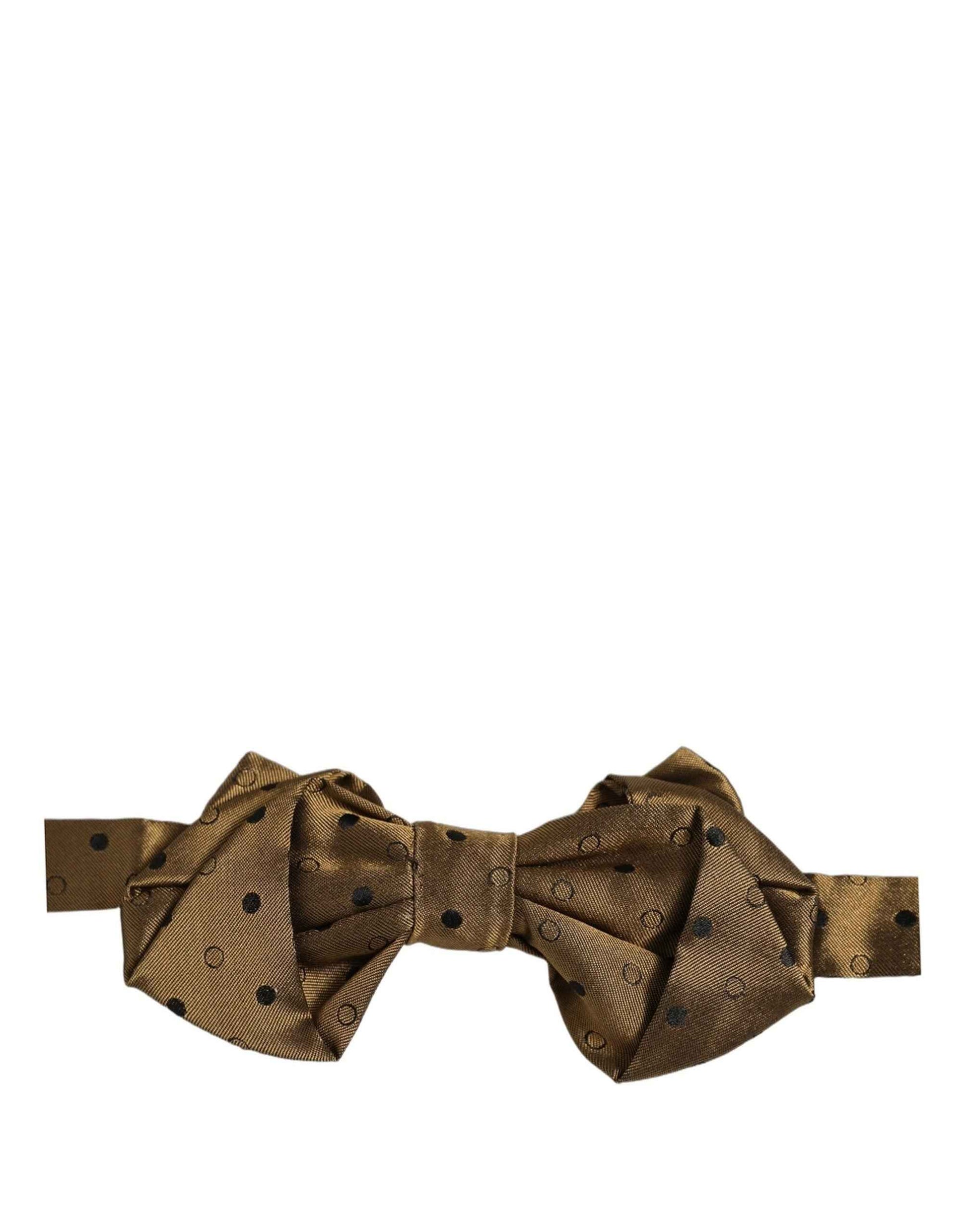 Men Brown Polka Dot Silk Adjustable Neck Papillon Bow Tie