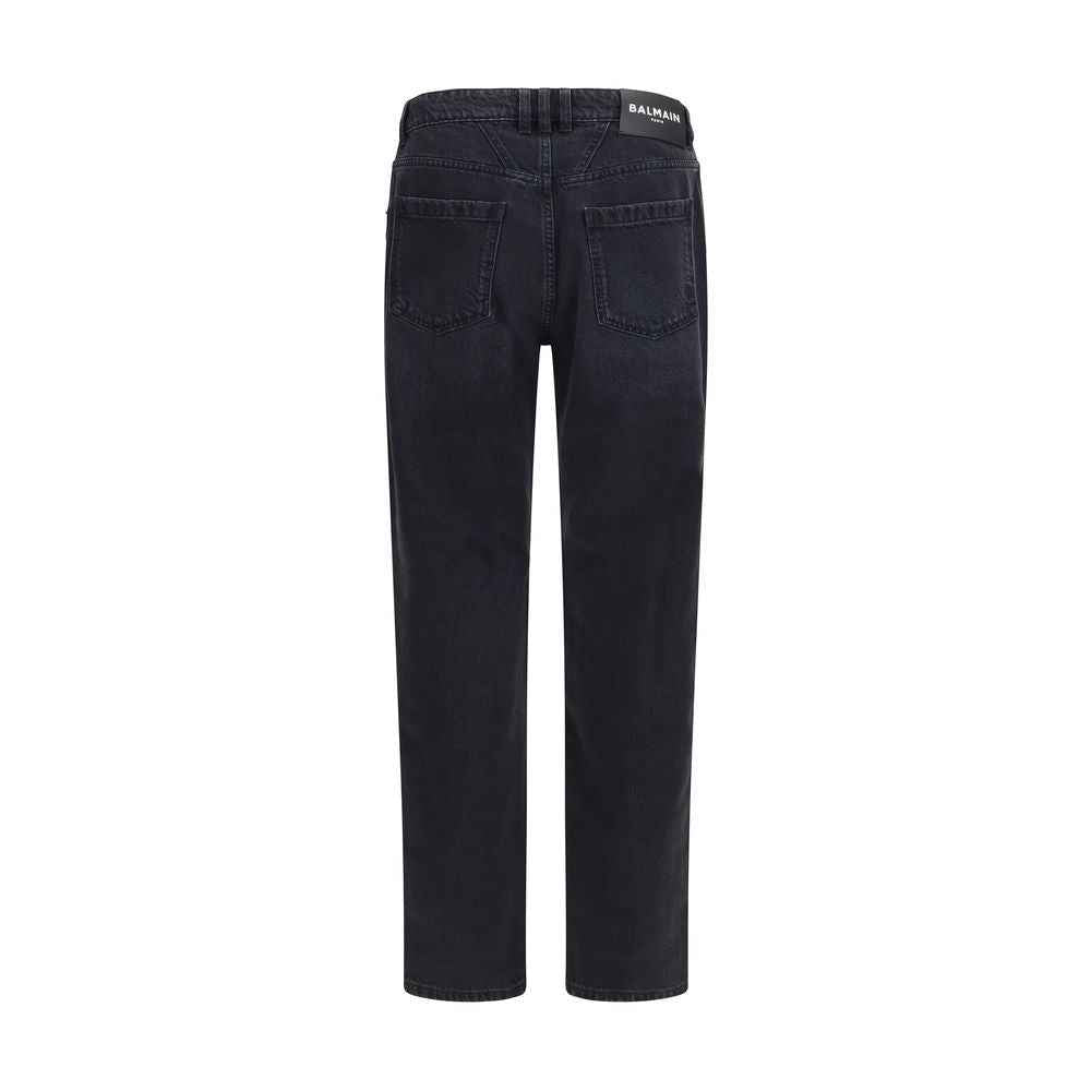 Black Cotton Straight-Leg Jeans