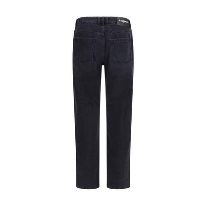 Black Cotton Straight-Leg Jeans