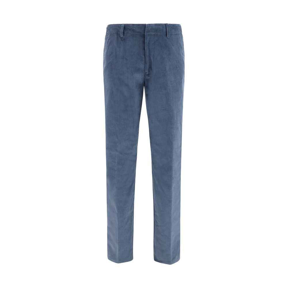 Blue Cotton Casual Pants