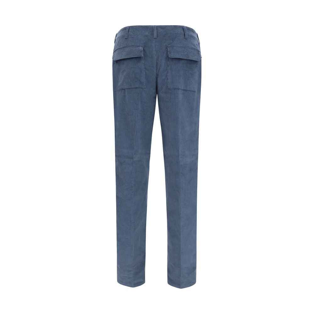 Blue Cotton Casual Pants