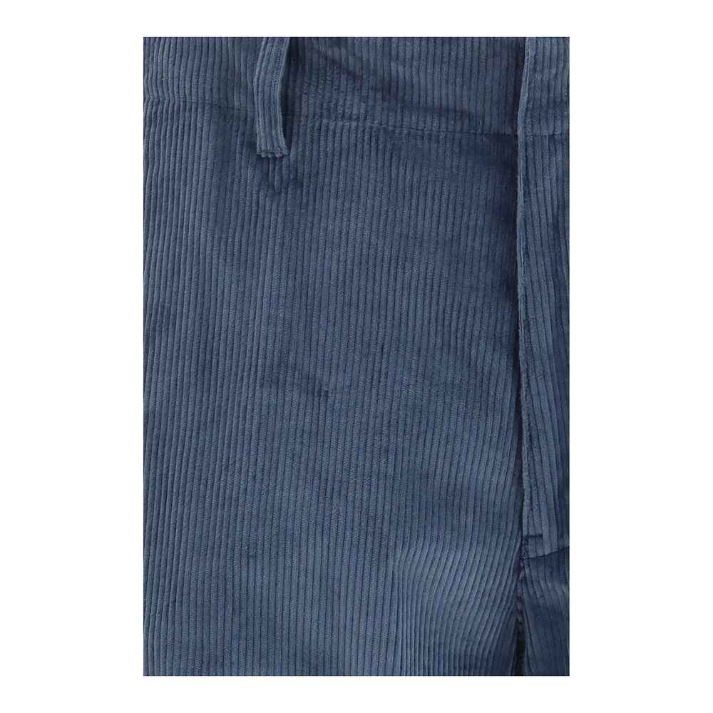 Blue Cotton Casual Pants