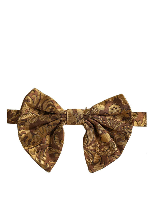 Men Brown Floral Silk Adjustable Neck Papillon Bow Tie