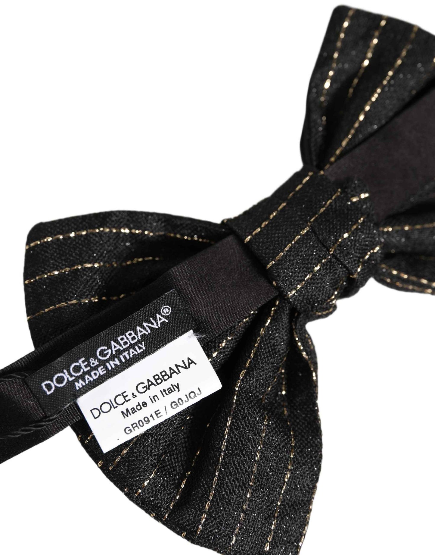 Men Black Pinstripe Silk Adjustable Neck Papillon Bow Tie