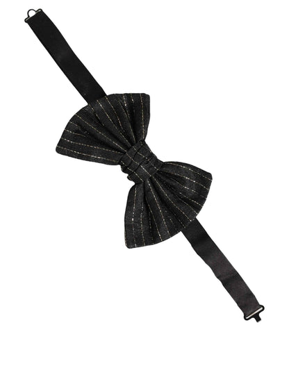 Men Black Pinstripe Silk Adjustable Neck Papillon Bow Tie