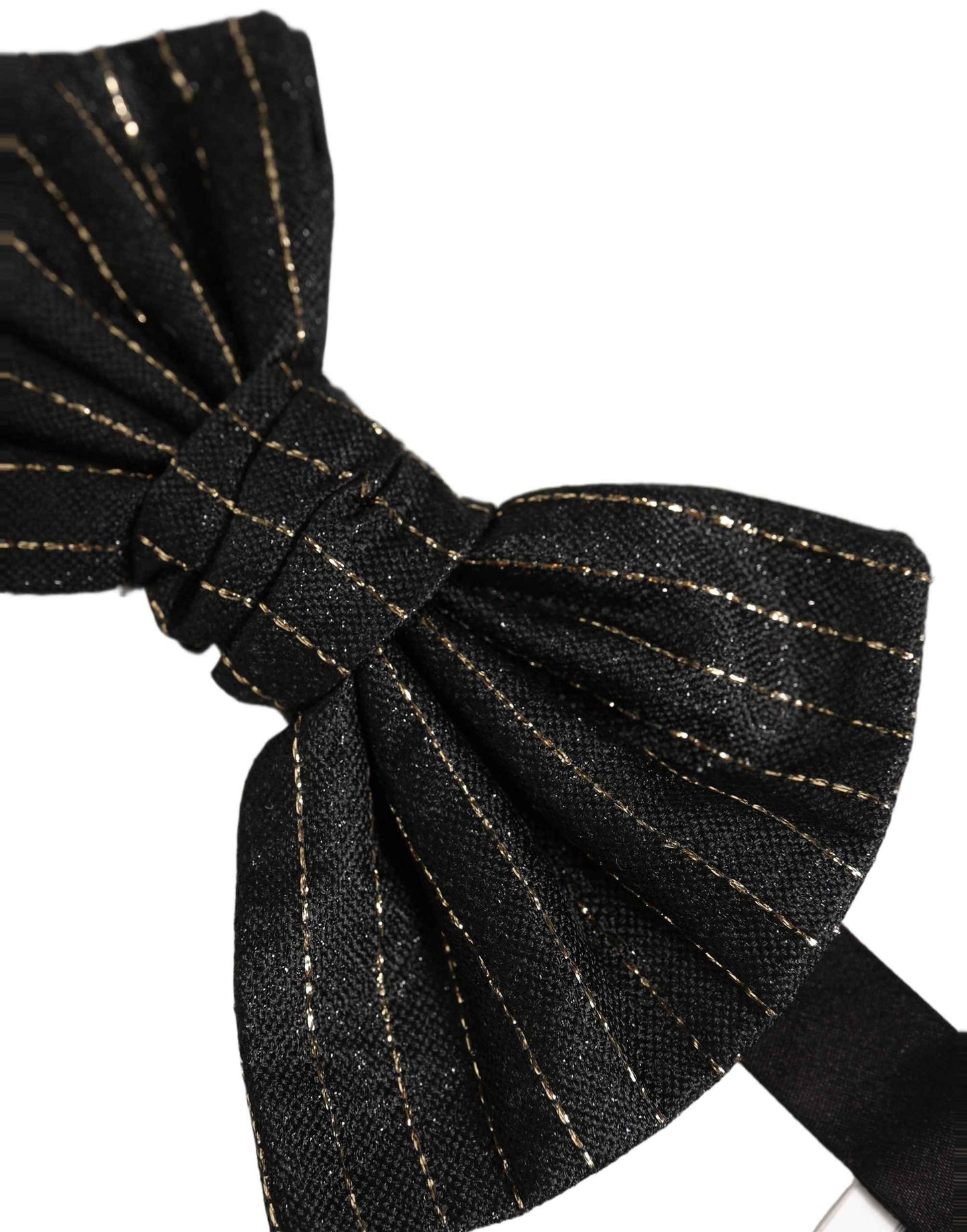 Men Black Pinstripe Silk Adjustable Neck Papillon Bow Tie
