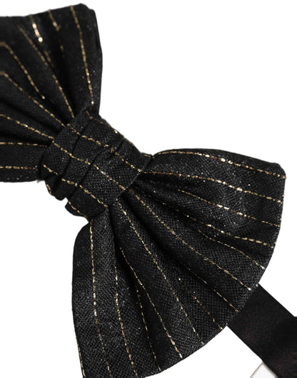 Men Black Pinstripe Silk Adjustable Neck Papillon Bow Tie