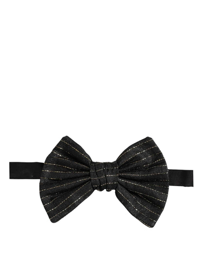 Men Black Pinstripe Silk Adjustable Neck Papillon Bow Tie