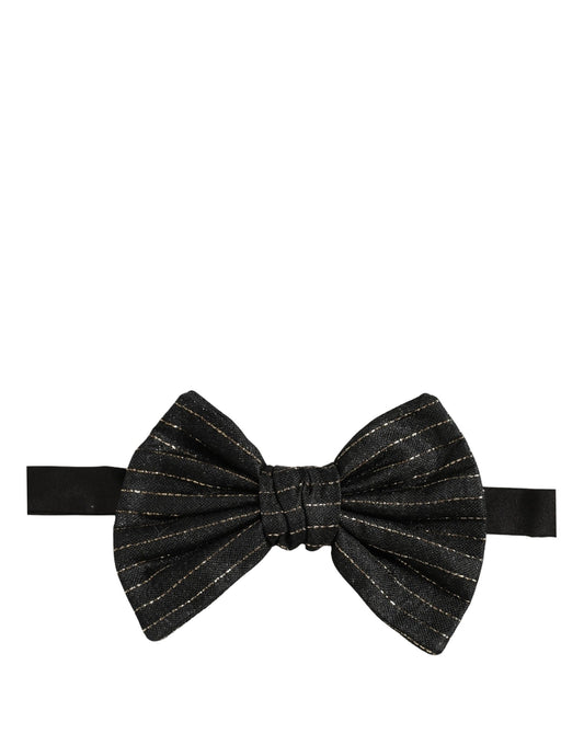 Men Dark Gray Pinstripe Silk Adjustable Neck Papillon Bow Tie