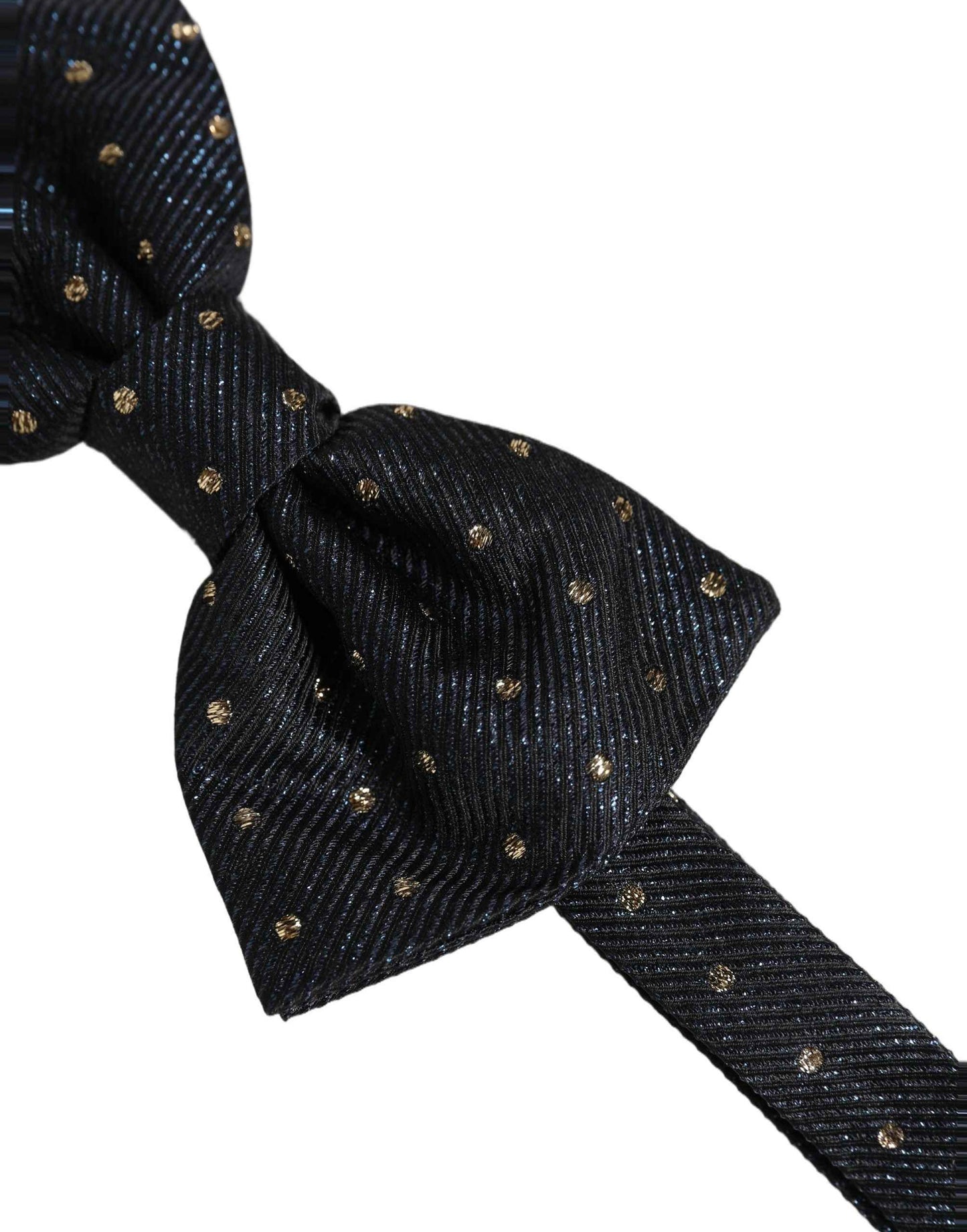 Men Black Polka Dot Silk Adjustable Neck Papillon Bow Tie