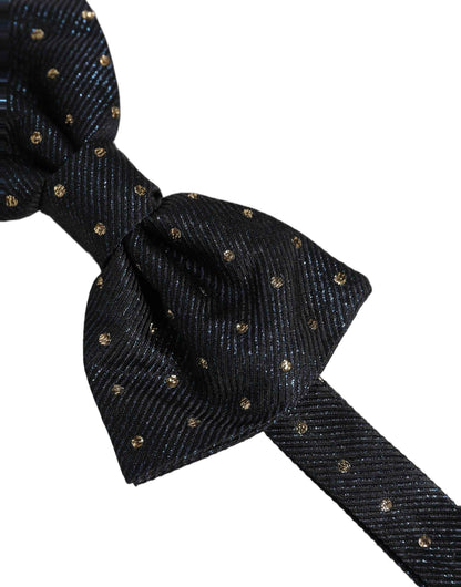 Men Black Polka Dot Silk Adjustable Neck Papillon Bow Tie