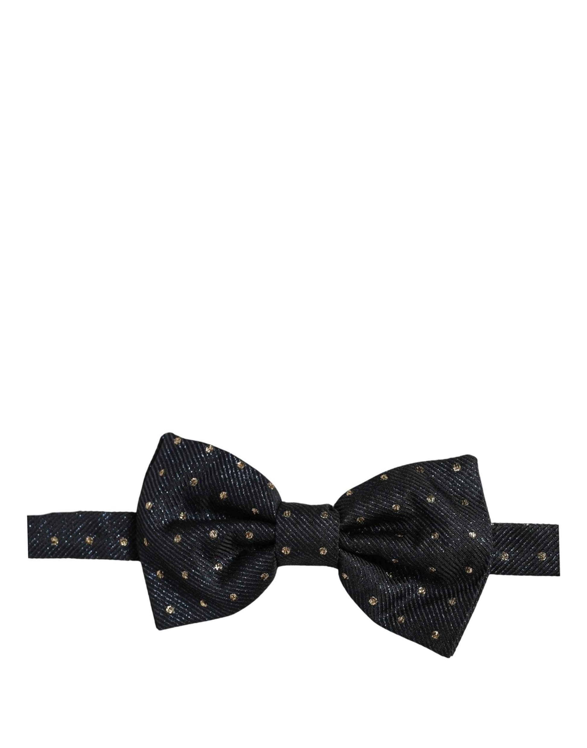 Men Black Polka Dot Silk Adjustable Neck Papillon Bow Tie