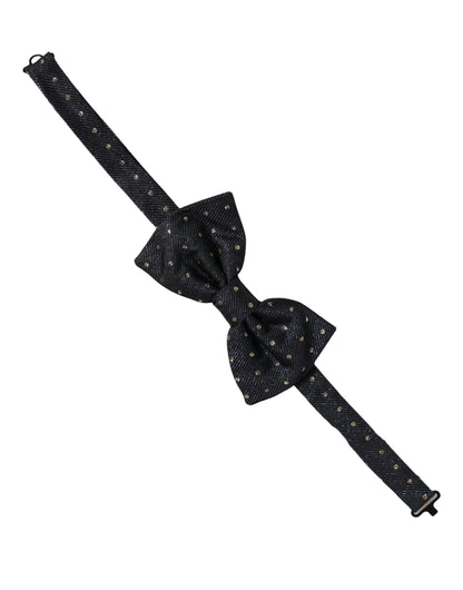 Men Black Polka Dot Silk Adjustable Neck Papillon Bow Tie