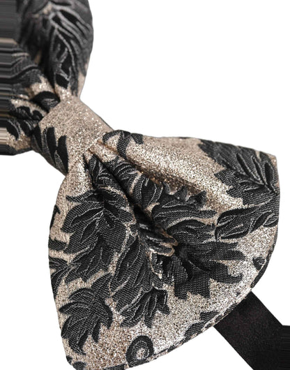 Men Black Silver Floral Adjustable Neck Papillon Bow Tie