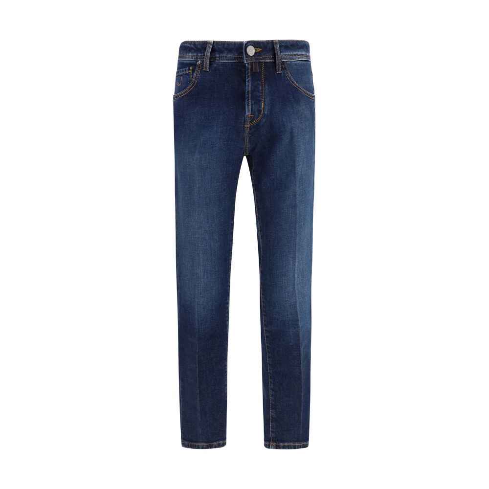 Blue Elastane Tapered Jeans