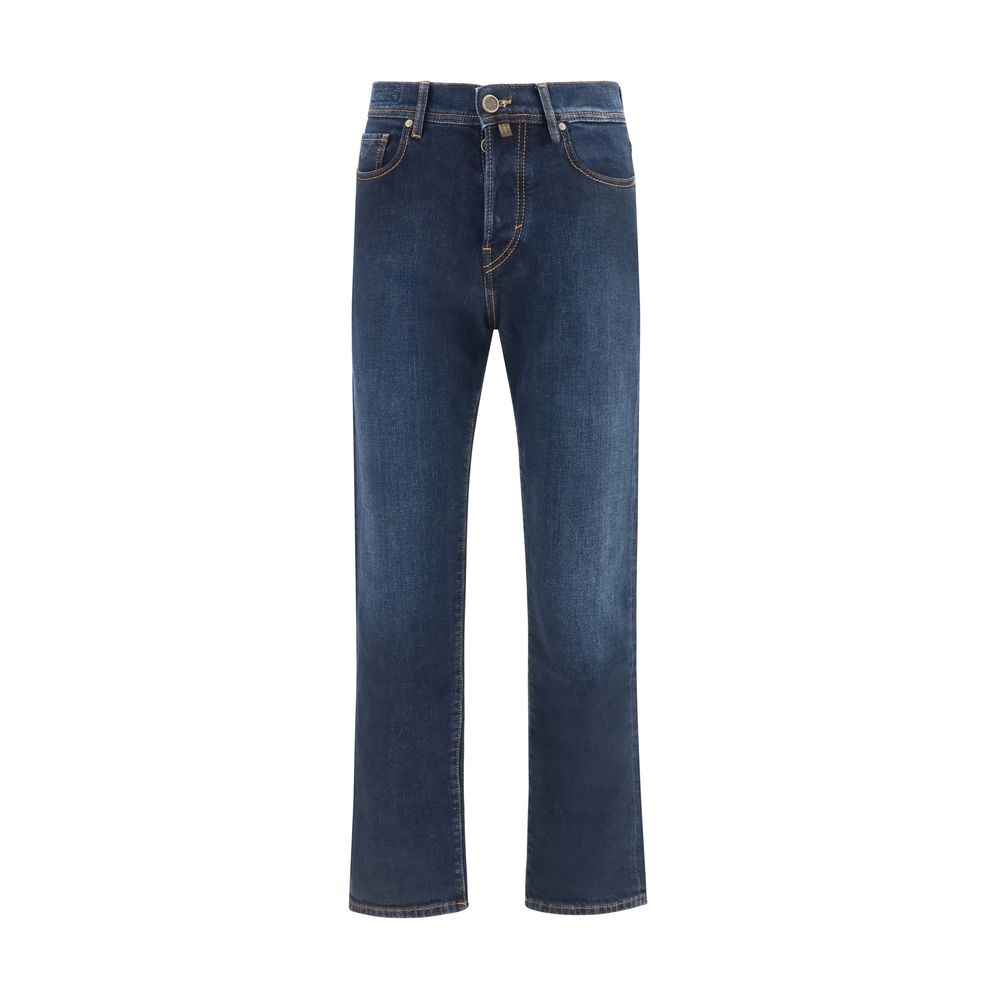 Blue Cotton Straight-Leg Jeans