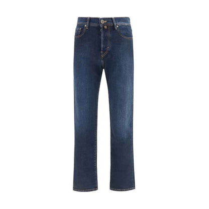 Blue Cotton Straight-Leg Jeans