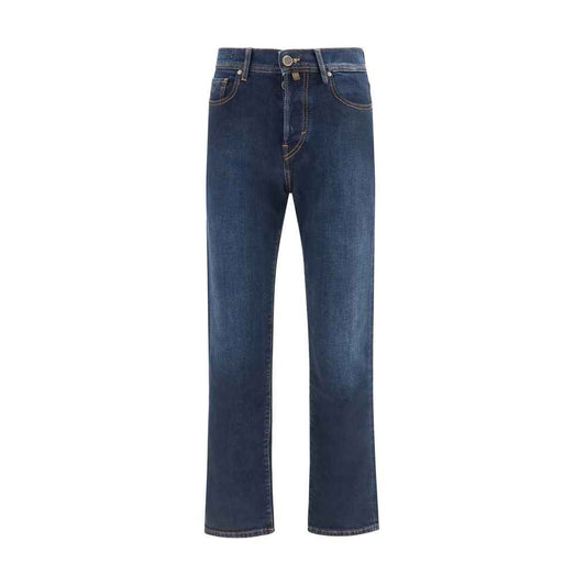 Blue Cotton Straight-Leg Jeans