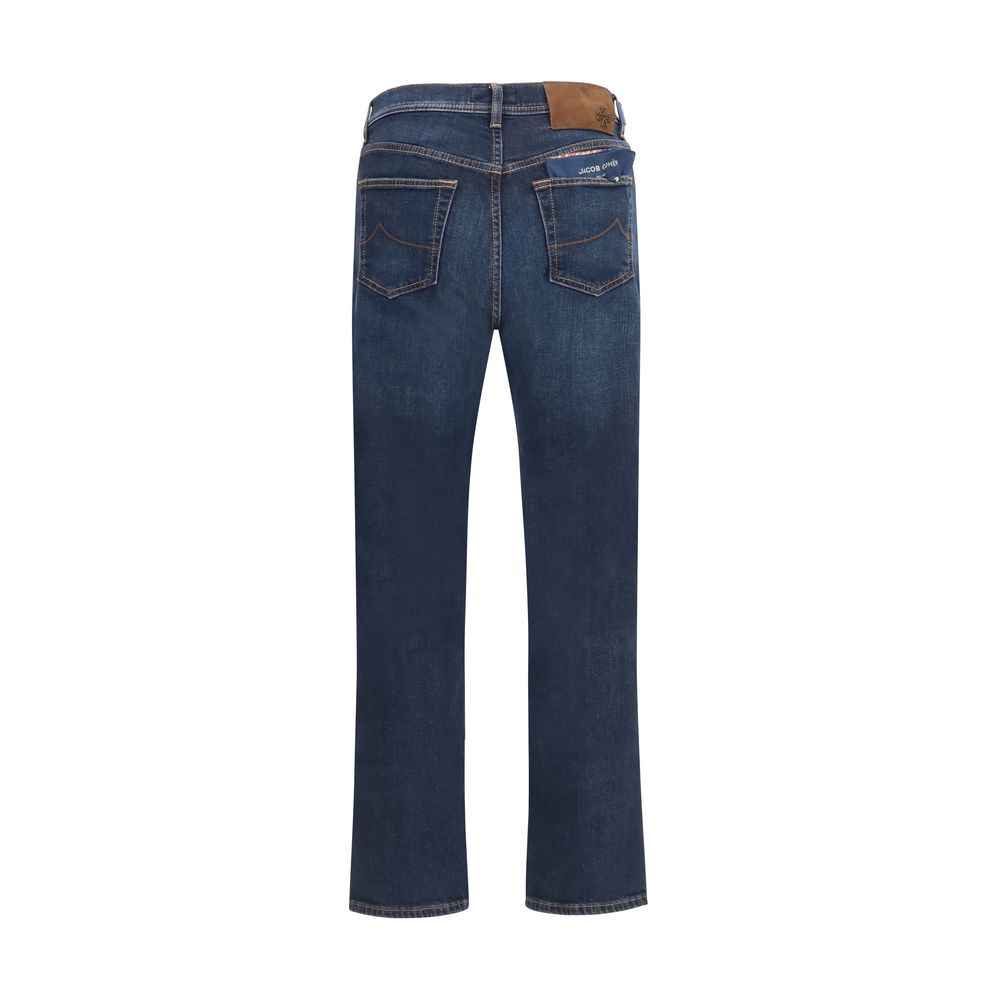 Blue Cotton Straight-Leg Jeans
