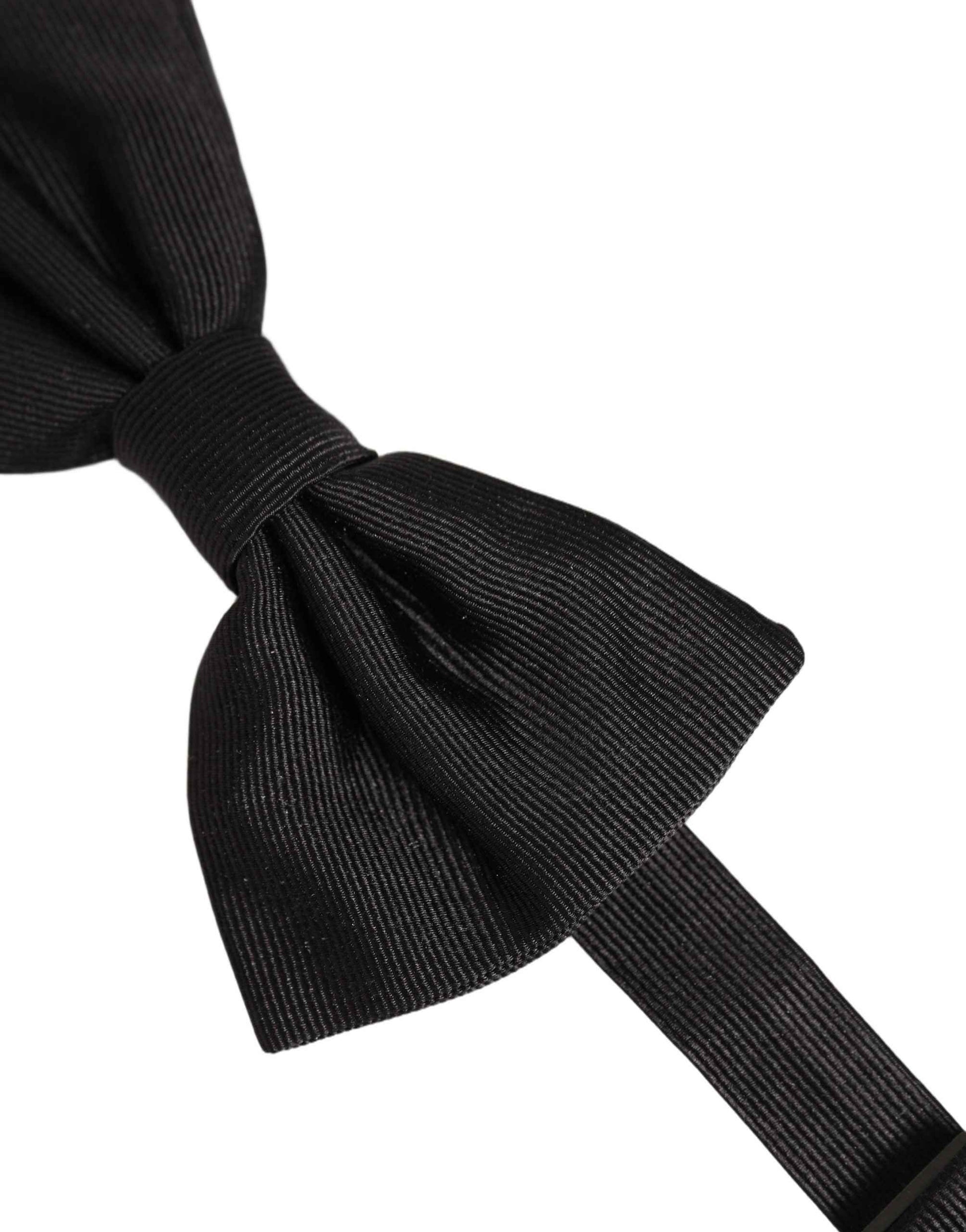 Men Black 100% Silk Adjustable Neck Papillon Bow Tie