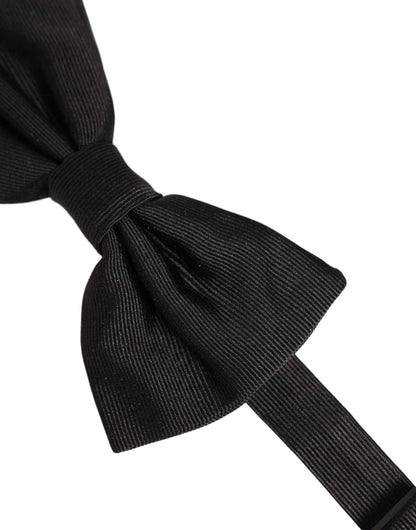 Men Black 100% Silk Adjustable Neck Papillon Bow Tie