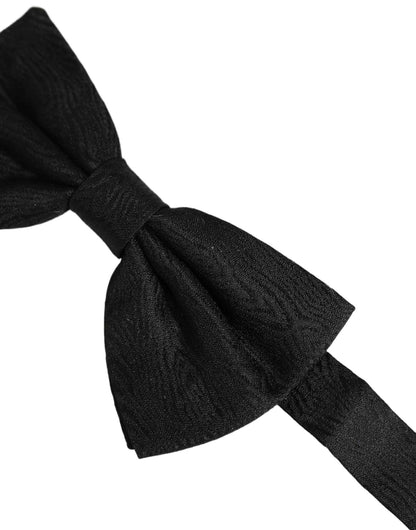 Men Black Silk Brocade Adjustable Neck Papillon Bow Tie