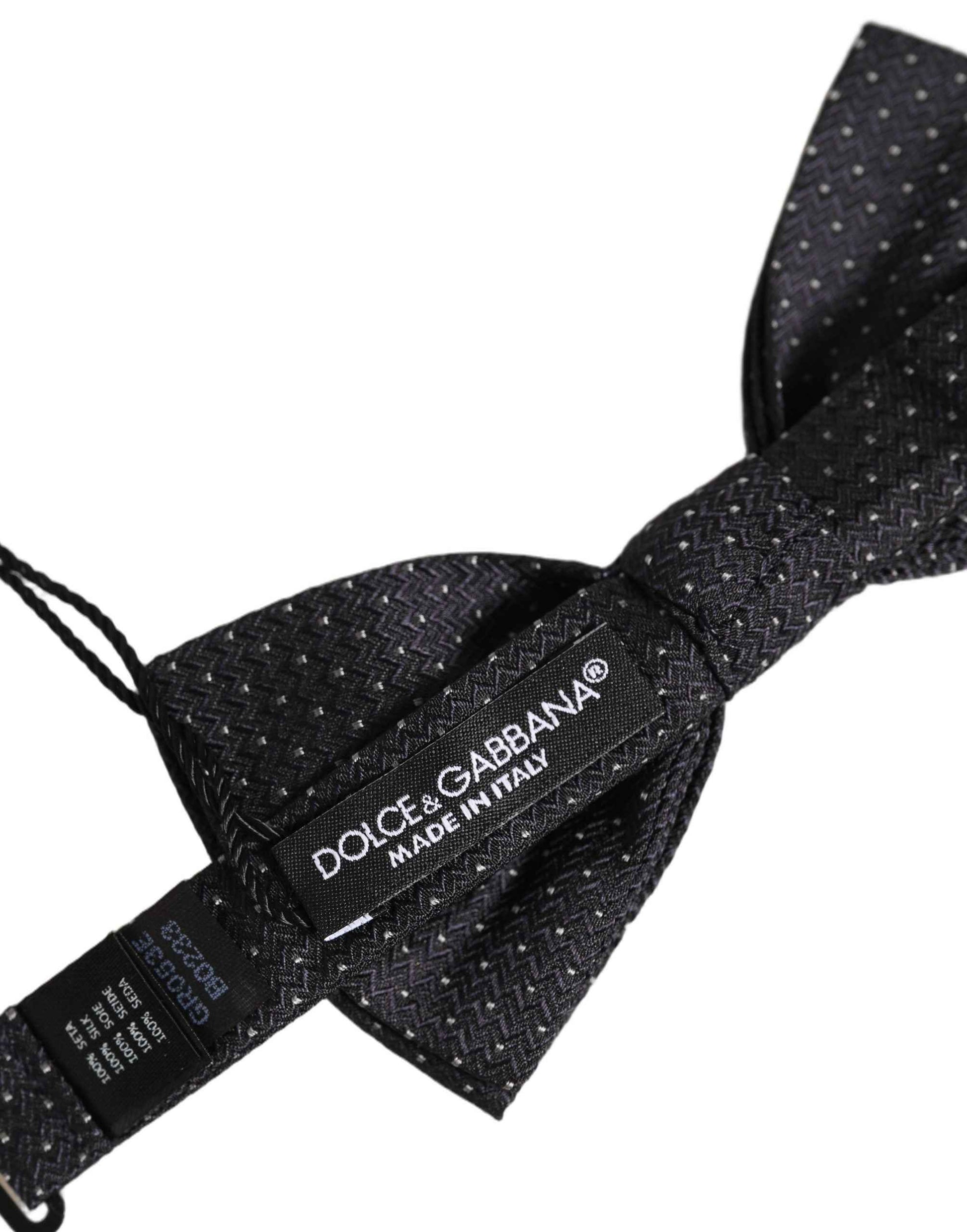 Black White Polka Dot Adjustable Neck Papillon Bow Tie