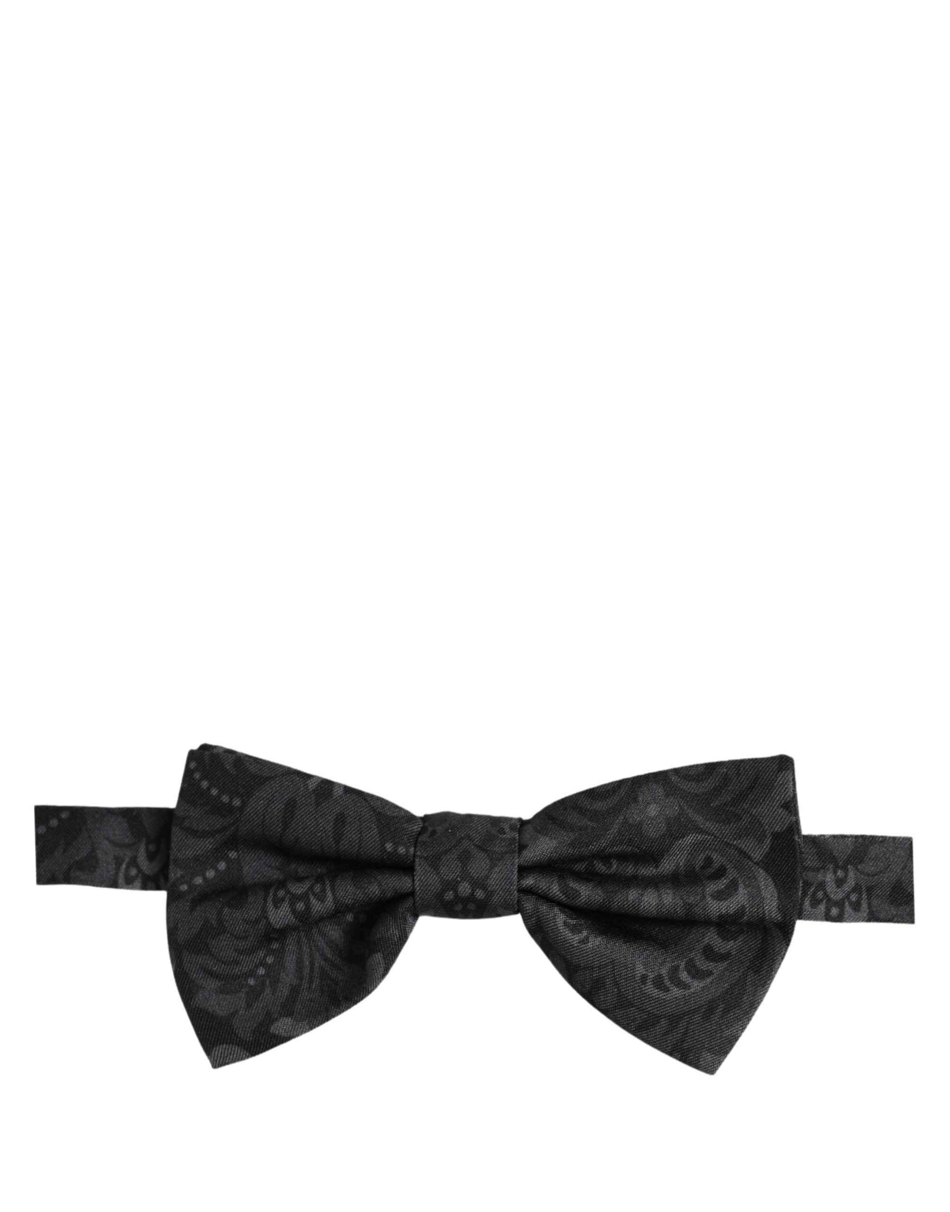 Men Black Paisley SIlk Adjustable Neck Papillon Bow Tie