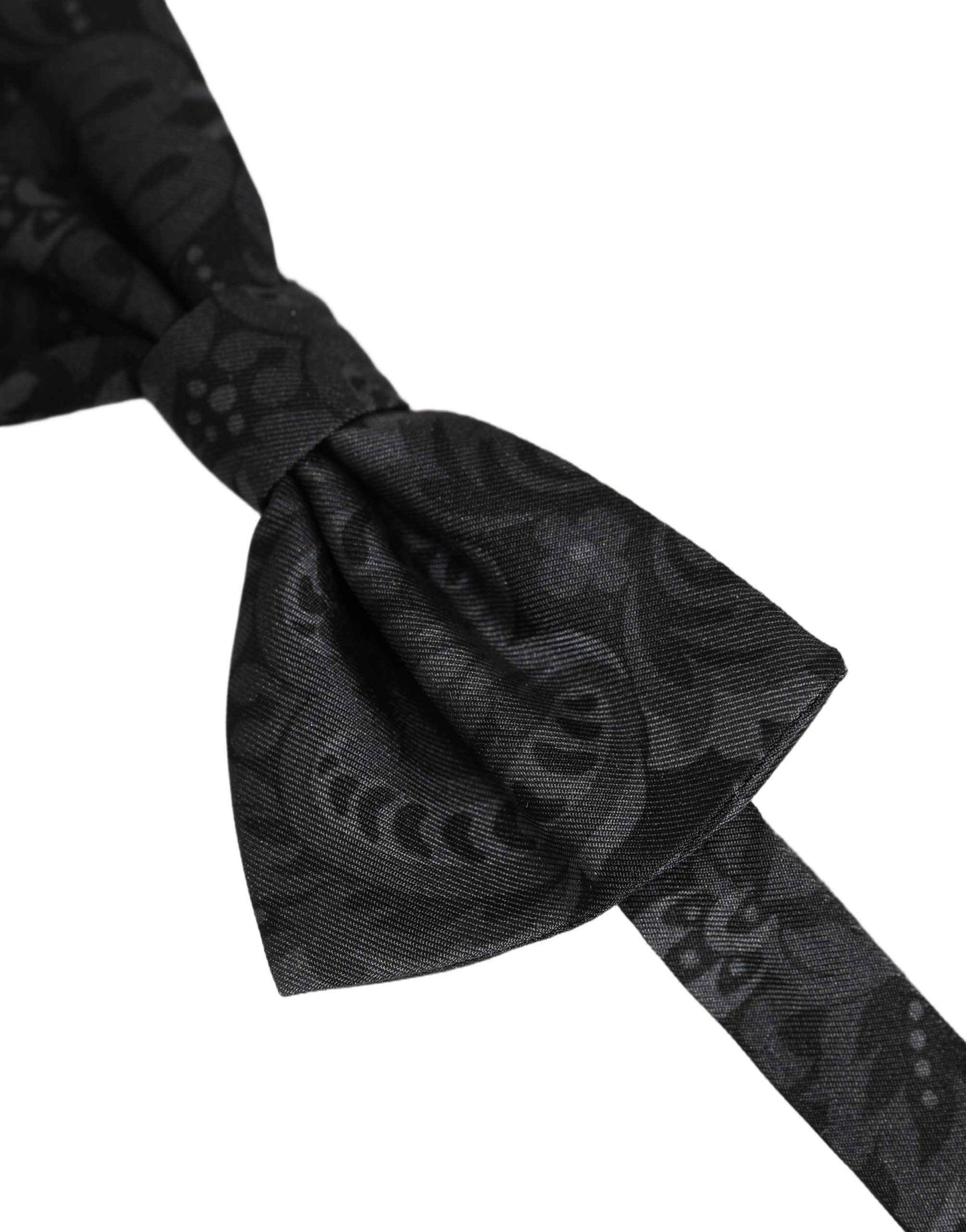 Men Black Paisley SIlk Adjustable Neck Papillon Bow Tie