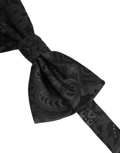 Men Black Paisley SIlk Adjustable Neck Papillon Bow Tie