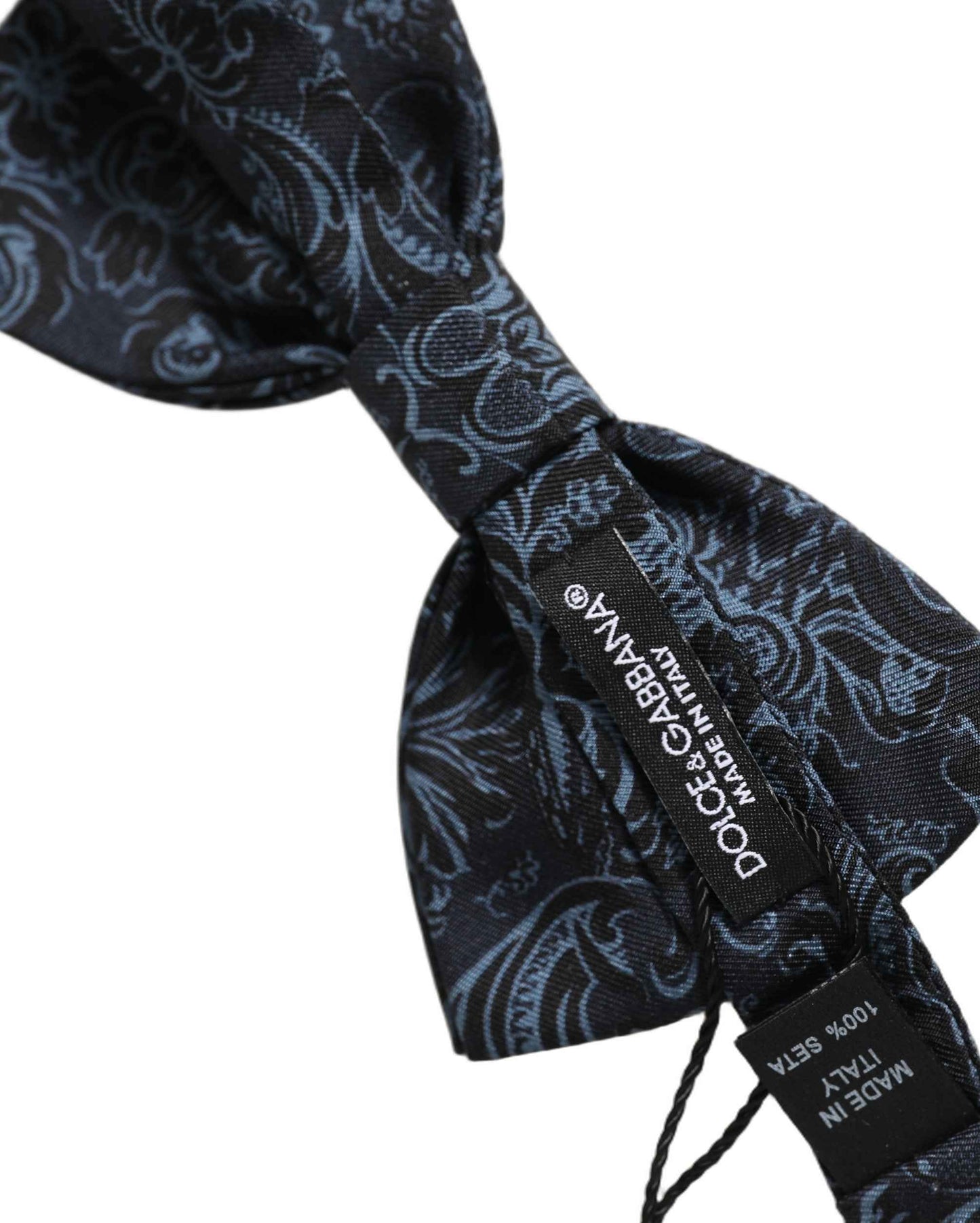 Men Black Blue Paisley Adjustable Neck Papillon Bow Tie