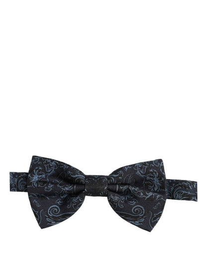 Men Black Blue Paisley Adjustable Neck Papillon Bow Tie