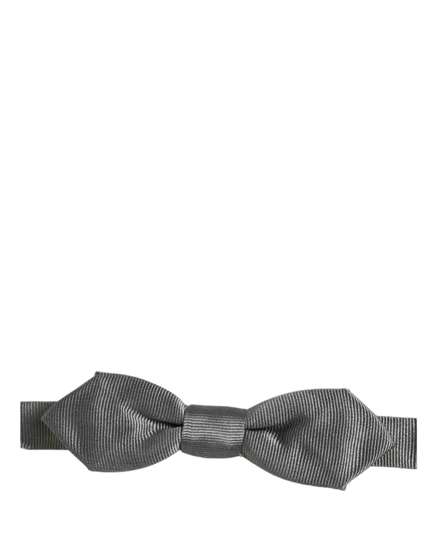 Men Gray 100% Silk Adjustable Neck Papillon Bow Tie