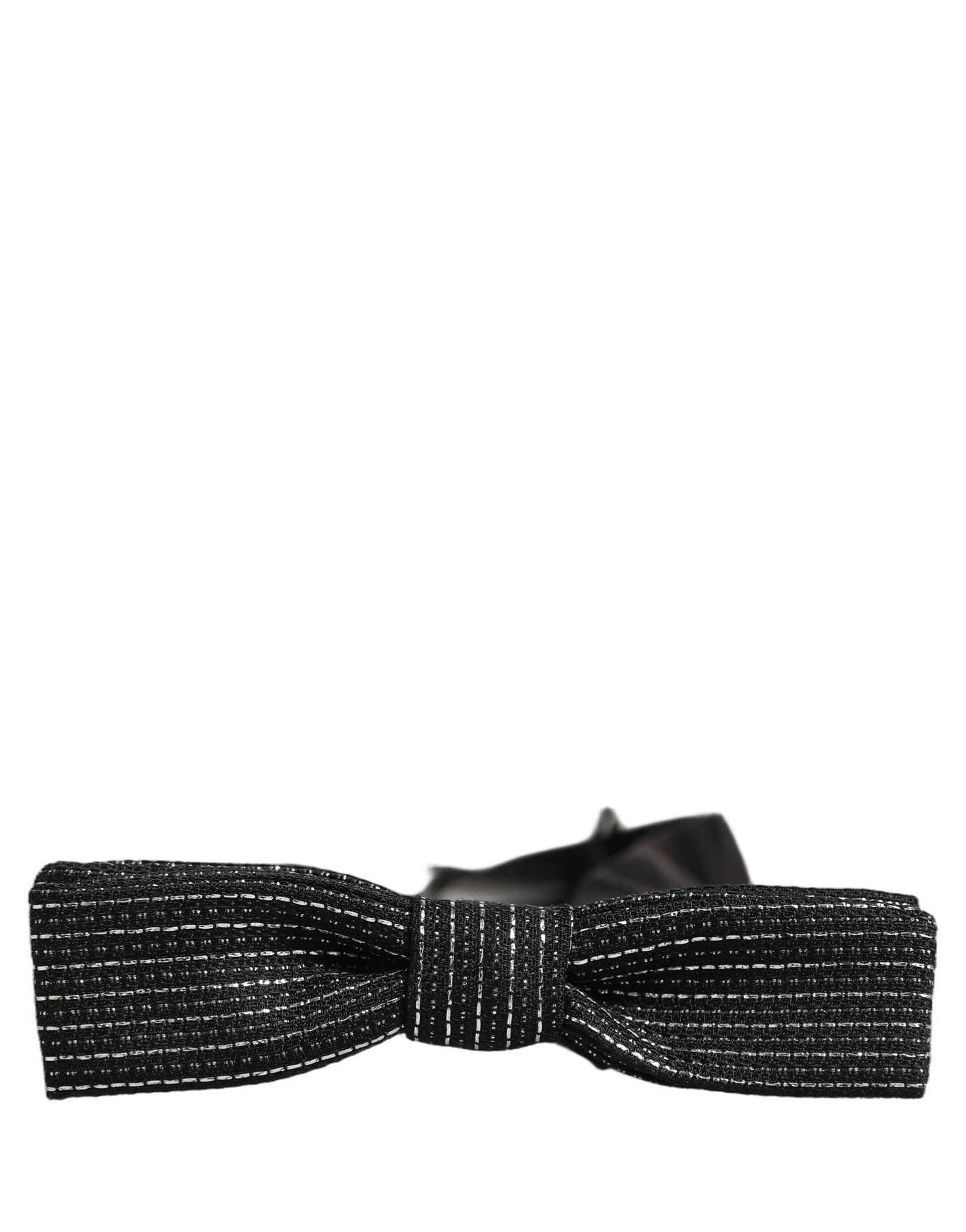 Men Black Silver Ribbed Adjustable Neck Papillon  Bow Tie
