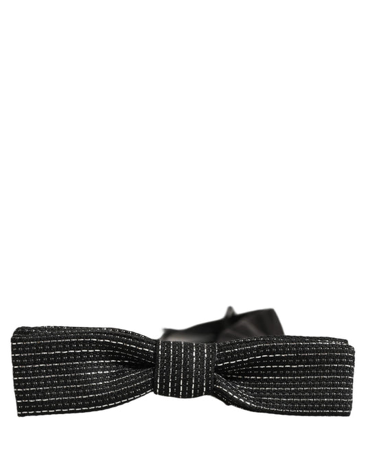 Men Dark Blue Silver Ribbed Adjustable Neck Papillon  Bow Tie