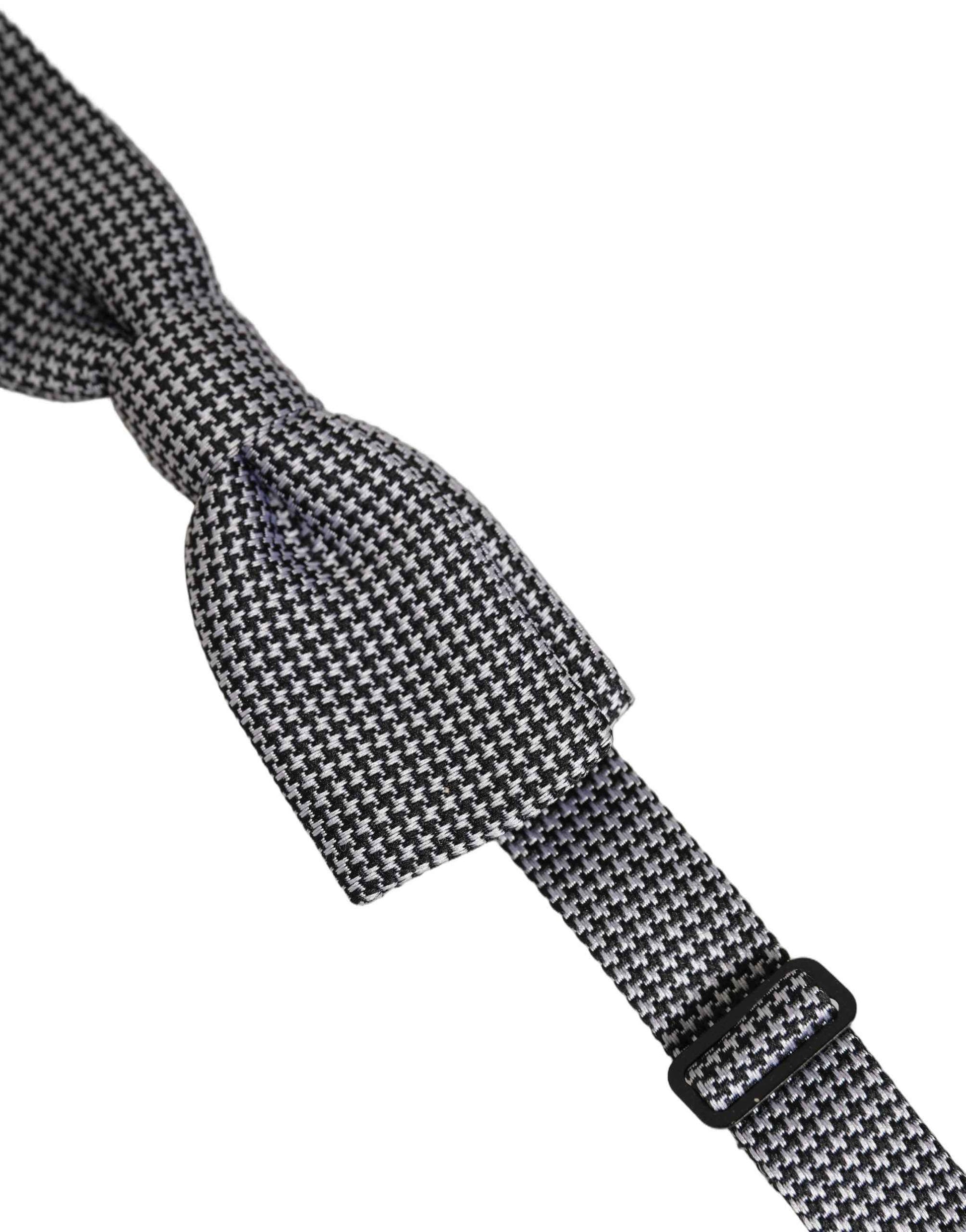 Black White Houndstooth Adjustable Neck Bow Tie