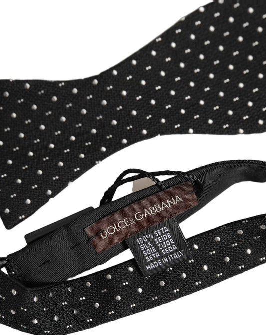 Black White Polka Dot Adjustable Neck Papillon Bow Tie