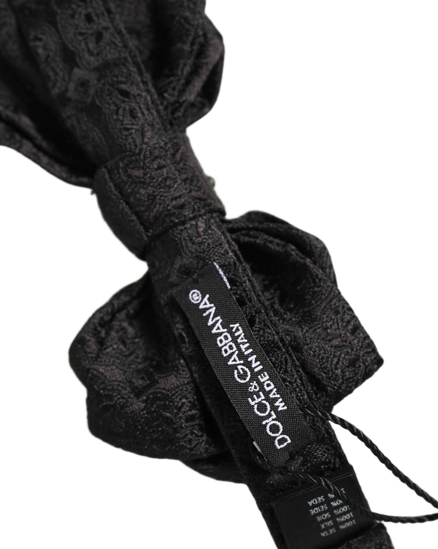 Men Black Paisley Silk Adjustable Neck Papillon Bow Tie